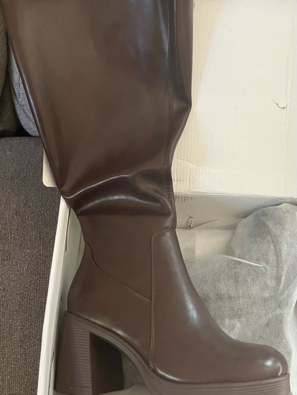 Athlefit Women's Brown Mid-Calf Heel Boots - Classic Leather Style